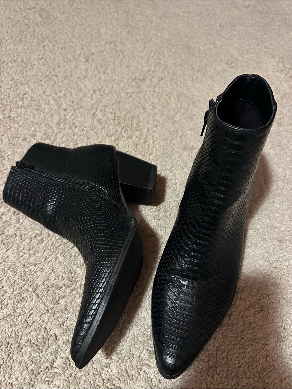 Lulus x Matisse Black Snake Embossed Pointed Toe Ankle Boots, Size 10 - Picture 4 of 10